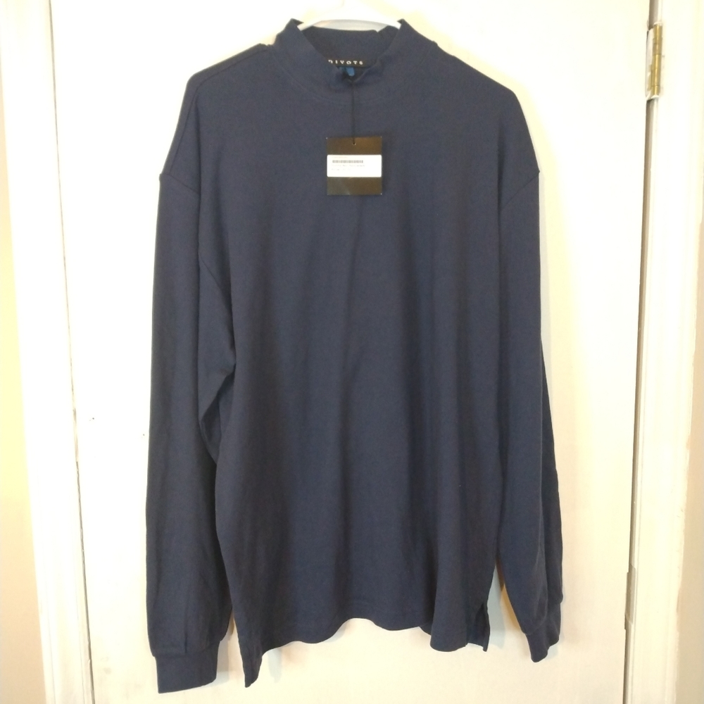 DIVOTS Sport Mens Long Sleeve Golf Moc Turtleneck  - Large - 100% Cotton - NEW